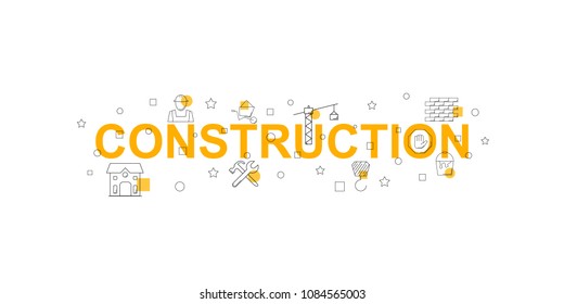 nstruction vector banner. Word with line icon. Vector background