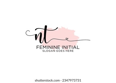 Monograma de belleza NT y elegante logo de diseño de la escritura a mano de marca inicial, boda, moda, floral y botánica con plantilla creativa.