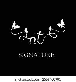 NT Handwritten initial letter, NT simple signature vector logo with butterfly shape variation, beauty, photography letter logo design. N T