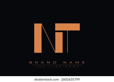 NT initial letter logo design. Letter N and T luxury alphabet letter logo icon template