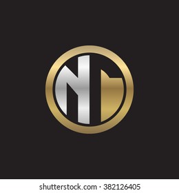 NT initial letters circle elegant logo golden silver black background