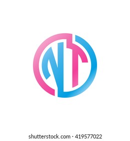 NT initial letters looping linked circle logo blue pink