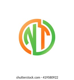 NT initial letters looping linked circle logo orange green