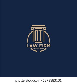 Monograma inicial de NT para la firma de abogados con línea de círculo creativo