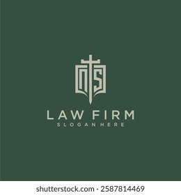 NT initial monogram for law firm with sword and shield logo image