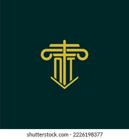 NT initial monogram logo design for law firm with pillar vector image