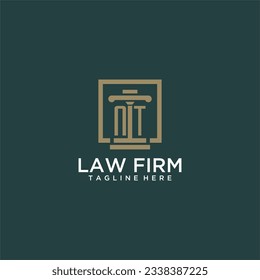 Logo de monograma inicial de NT para la firma de abogados con diseño de hitos en cuadrado creativo