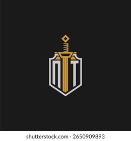 NT initial monogram for shield and sword style image