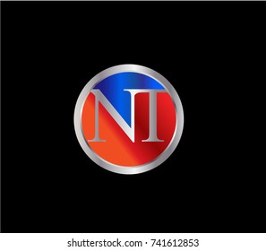 NT Letter logo Design in a circle. Blue Red and silver colored
