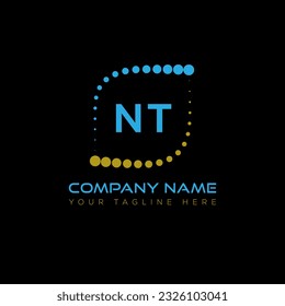 Diseño del logotipo de la letra NT sobre fondo negro. Concepto del logotipo de la letra de las iniciales creativas de NT. Diseño único de NT.
