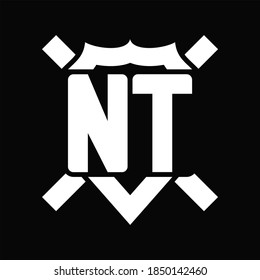 NT Logo monogram isolated on shield shape with rounded line on black background
