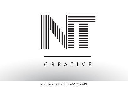 NT N T Black and White Letter Logo Design with Vertical and Horizontal Lines.