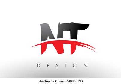 NT N T Brush Logo Letters Design with Red and Black Colors and Brush Letter Concept.