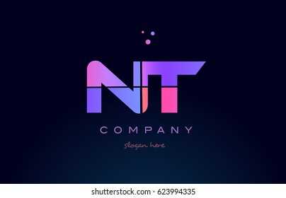 nt n t creative color blue background pink purple blue magenta alphabet letter company logo vector icon design