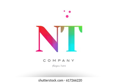 NT N T creative rainbow colors colored artistic alphabet company letter logo design vector icon template