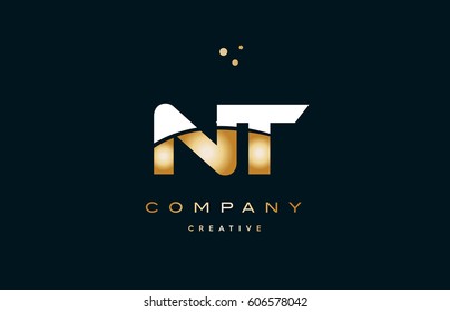 nt n t  white yellow gold golden metal metallic luxury alphabet company letter logo design vector icon template