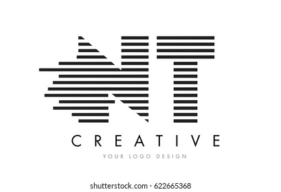 NT N T Zebra Letter Logo Design with Black and White Stripes Vector