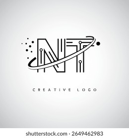 Logotipo de Monograma de Órbita NT - Marca de Letra Mínima Futurista com Linha de Arte Circular, Pontos Inspirados na Tecnologia e Conceito de Movimento Espacial para Identidade de Marca Moderna