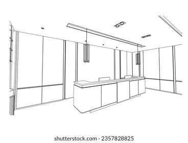 nterior outline sketch drawing perspective of a reception