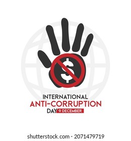 nternational anti corruption day. 9 December. Handprint icon with prohibition sign. World icon. Poster or banner. Flat design vector illustration isolated on white background
