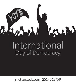 Dia Internacional da Democracia. 15 de setembro - Dia da Democracia. Pessoas segurando boletins de voto, urnas. O dia incentivando os governos a fortalecer a Democracia. Modelo, vetor, bandeira