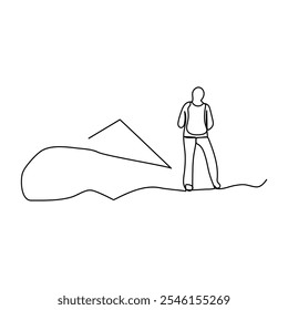 Dia Internacional do Alpinismo. resumo , desenho artístico em linha única, logotipo