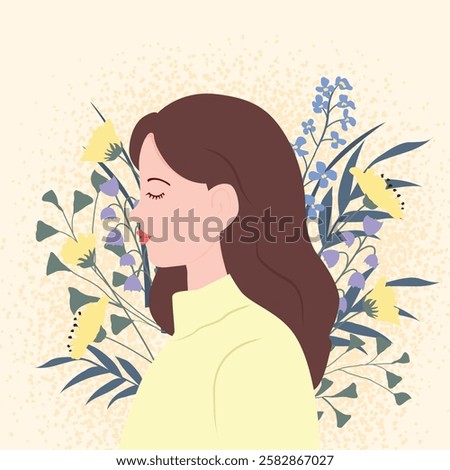 nternational Women's Day. Vector illustration of a woman with rose flowers. Vector templates for cards, posters, flyers, and other users
