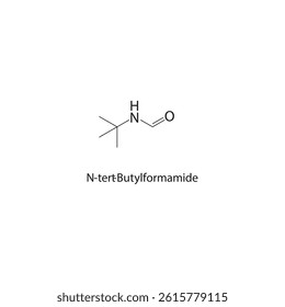 N-tert-Butylformamide skeletal structure. Amide compound schematic illustration. Simple diagram, chemical formula.