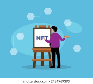 NTF. Nicht fungibler Token. Technologie des Verkaufs von NFT-Token für Kryptowährungs-flache Vektor-Illustration