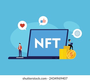 NTF. Nicht fungibler Token. Technologie des Verkaufs von NFT-Token für Kryptowährungs-flache Vektor-Illustration