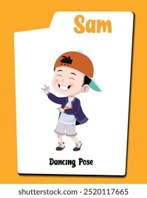 ntroducing Sam, the energetic boy cartoon character in a cap, caught in a dance! This lively collection captures his playful moves and joyful expressions, perfect for conveying fun and celebration. 