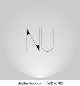 NU Black thin minimalist LOGO Design with Highlight on Gray background.
