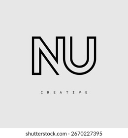 NU Creative Letter Logo – Minimal Line Monogram in Black Outline for Modern Branding Identity Design.
