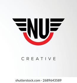 NU Creative Wings Letter Logo com Escudo Moderno - Poderoso símbolo de marca e negócio	
