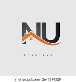 NU House Letter Logo – Creative Real Estate Monogram with Roof Shape and Home Icon for Property, Architecture and Modern Branding Identity