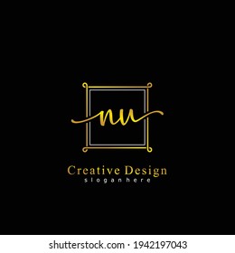 NU Initial calligraphy handwritten logo. Handwritten alphabet in the logo template. Letters and Alphabet for signature, wedding, fashion, floral and botanical logo design 