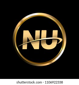 NU initial circle company logo gold black background
