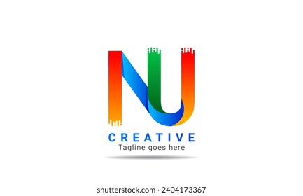 NU initial colorful creative logo design and template. Unique NU letter logo design brand identity