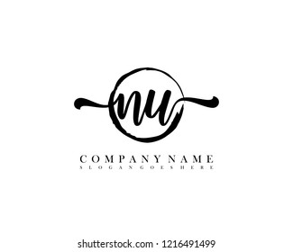 NU initial handwriting logo circle template vector