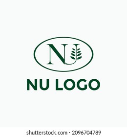 NU initial leaf circle logo vector image