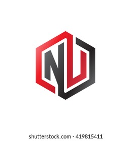 NU initial letters looping linked hexagon logo black red