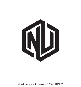 NU initial letters looping linked hexagon monogram logo