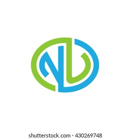 NU initial letters looping linked ellipse logo blue green