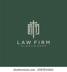 NU initial monogram for law firm with sword and shield logo image