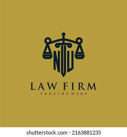 NU initial monogram for lawfirm logo with sword and scale