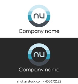 NU letter circle shape icon logo white blue