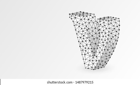 Nu, the letter of a Greek alphabet. Greek numerals, mathematical number fifty concept. Abstract, digital, wireframe, low poly mesh, vector white origami 3d illustration. Triangle, line dot