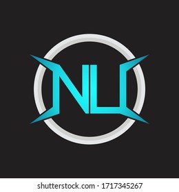 Monograma de logotipo NU con plantilla de diseño de forma circular y de cuatro ejes