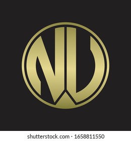 NU Logo monogram circle with piece ribbon style on gold colors