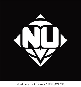 NU Logo monogram with circle shape and square rotate rounded design template on black background